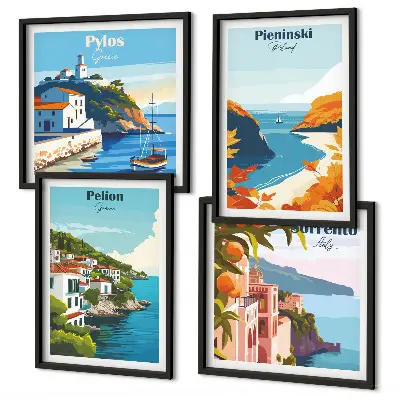 Set van posters met lijst met retro landschappen in pittoreske stijl