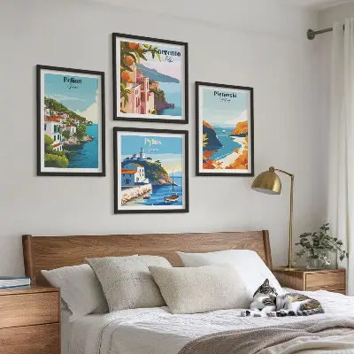 Set van posters met lijst met retro landschappen in pittoreske stijl