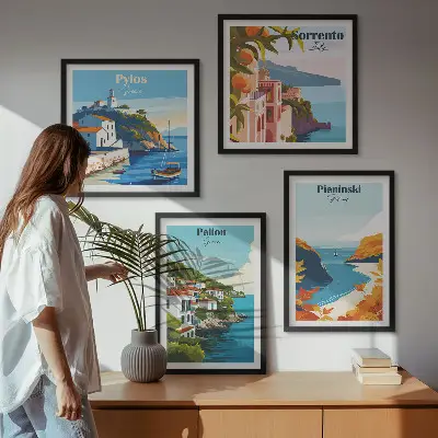 Set van posters met lijst met retro landschappen in pittoreske stijl