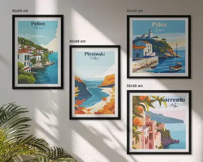 Set van posters met lijst met retro landschappen in pittoreske stijl