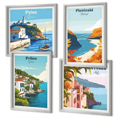 Set van posters met lijst met retro landschappen in pittoreske stijl