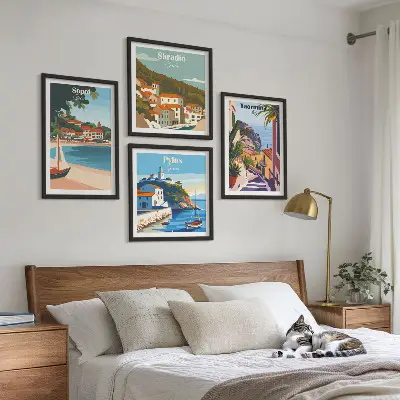 Illustraties van kustplaatsen meerluik in lijst