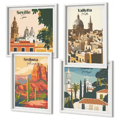 Set van posters met lijst Retro stadsgezichten van Sedona en Sintra