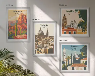 Set van posters met lijst Retro stadsgezichten van Sedona en Sintra