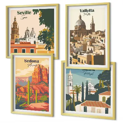 Set van posters met lijst Retro stadsgezichten van Sedona en Sintra