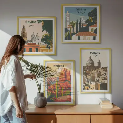 Set van posters met lijst Retro stadsgezichten van Sedona en Sintra