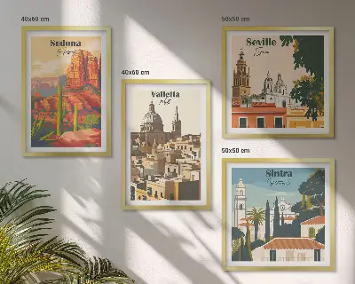 Set van posters met lijst Retro stadsgezichten van Sedona en Sintra