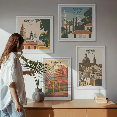 Set van posters met lijst Retro stadsgezichten van Sedona en Sintra