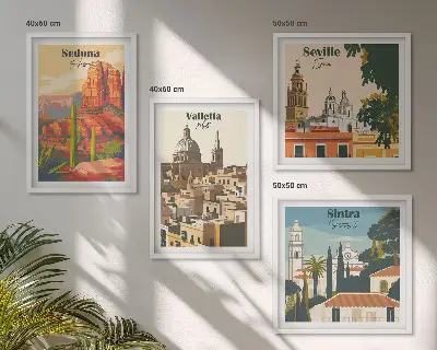 Set van posters met lijst Retro stadsgezichten van Sedona en Sintra