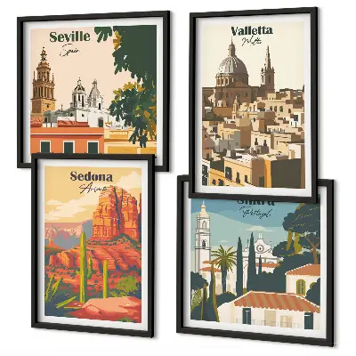 Set van posters met lijst Retro stadsgezichten van Sedona en Sintra