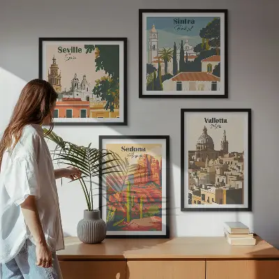 Set van posters met lijst Retro stadsgezichten van Sedona en Sintra