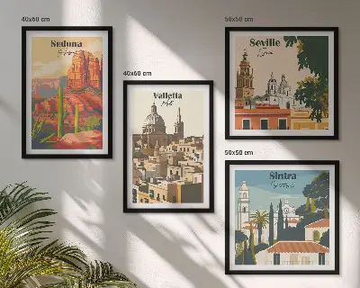 Set van posters met lijst Retro stadsgezichten van Sedona en Sintra