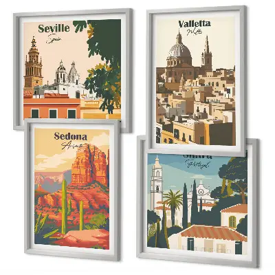 Set van posters met lijst Retro stadsgezichten van Sedona en Sintra