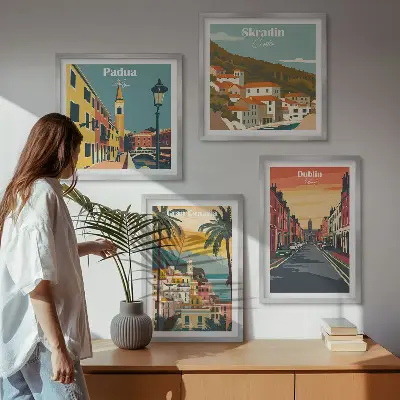 Landschappen van steden en natuur meerluik in lijst