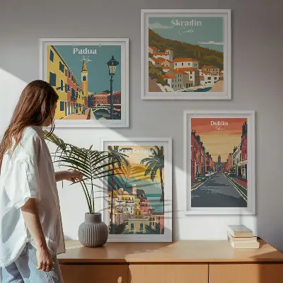 Landschappen van steden en natuur meerluik in lijst