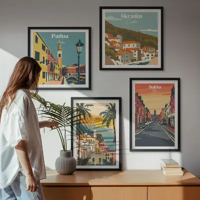 Landschappen van steden en natuur meerluik in lijst