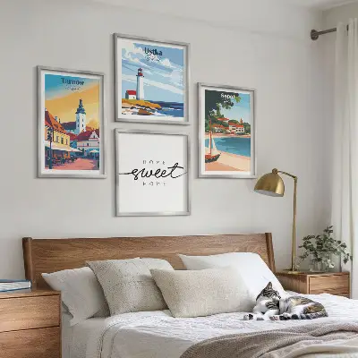 Set posters met lijst met Poolse steden Ustka, Tarnów en Sopot