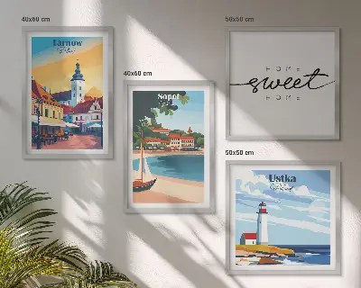 Set posters met lijst met Poolse steden Ustka, Tarnów en Sopot