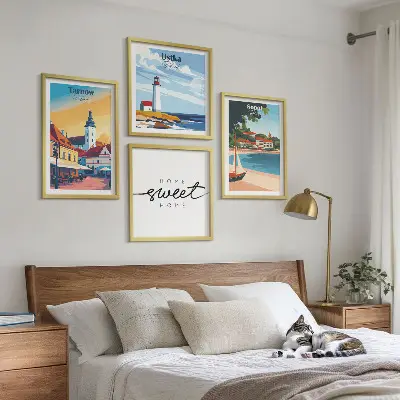 Set posters met lijst met Poolse steden Ustka, Tarnów en Sopot