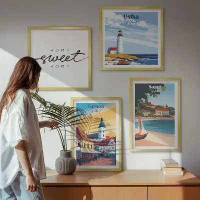 Set posters met lijst met Poolse steden Ustka, Tarnów en Sopot