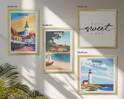 Set posters met lijst met Poolse steden Ustka, Tarnów en Sopot