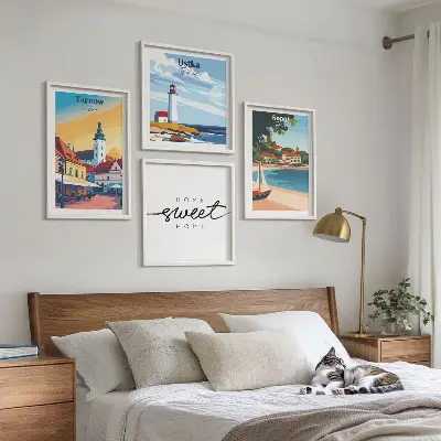 Set posters met lijst met Poolse steden Ustka, Tarnów en Sopot