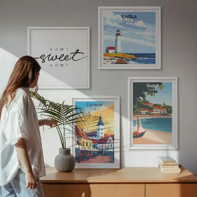 Set posters met lijst met Poolse steden Ustka, Tarnów en Sopot