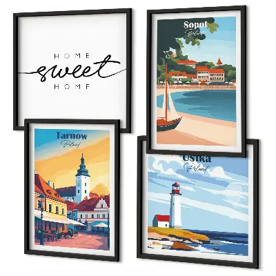 Set posters met lijst met Poolse steden Ustka, Tarnów en Sopot