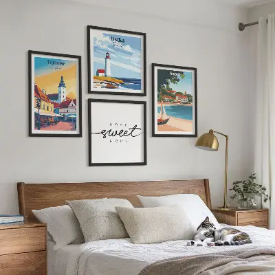 Set posters met lijst met Poolse steden Ustka, Tarnów en Sopot