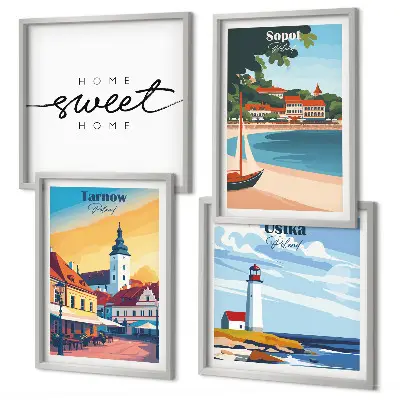 Set posters met lijst met Poolse steden Ustka, Tarnów en Sopot