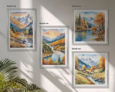 Berglandschap met een rivier meerluik in lijst
