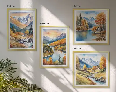 Berglandschap met een rivier meerluik in lijst