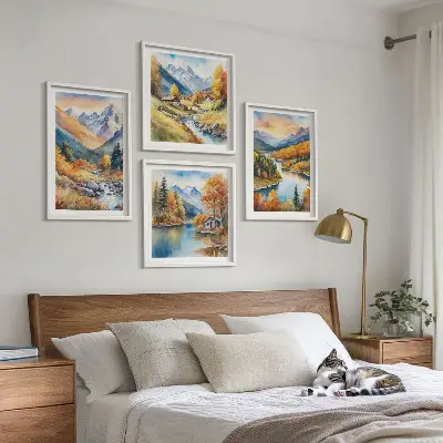 Berglandschap met een rivier meerluik in lijst