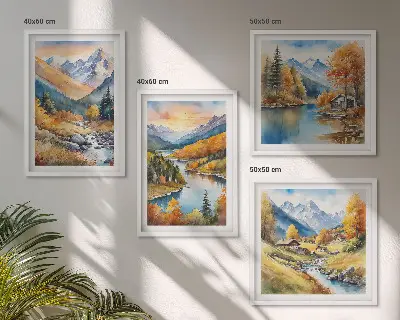 Berglandschap met een rivier meerluik in lijst