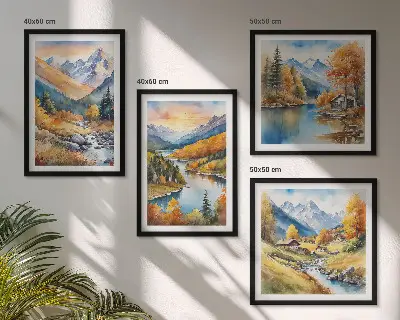 Berglandschap met een rivier meerluik in lijst