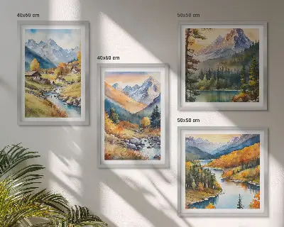 Berglandschap met rivier en huisjes meerluik in lijst