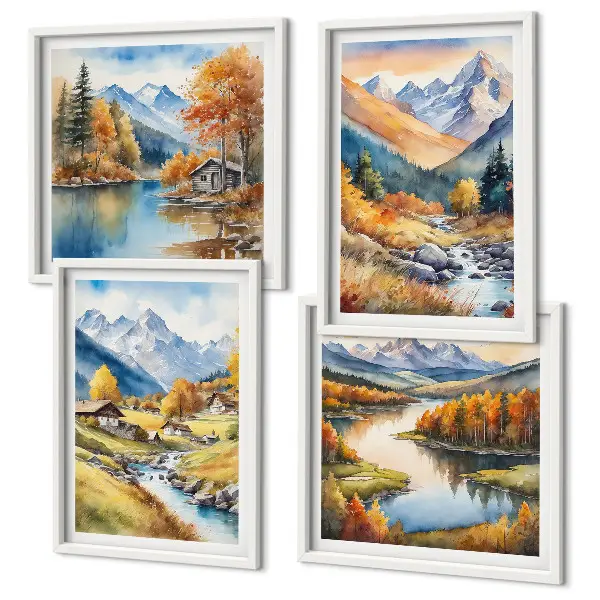 Set herfstlandschappen van de natuur posters met lijst