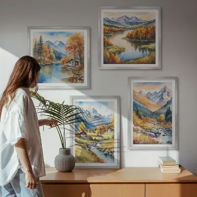 Set herfstlandschappen van de natuur posters met lijst