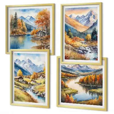 Set herfstlandschappen van de natuur posters met lijst