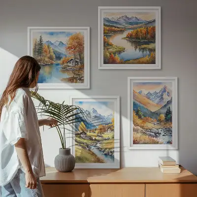 Set herfstlandschappen van de natuur posters met lijst