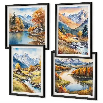 Set herfstlandschappen van de natuur posters met lijst