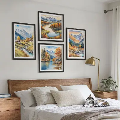 Set herfstlandschappen van de natuur posters met lijst