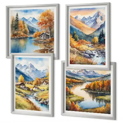 Set herfstlandschappen van de natuur posters met lijst
