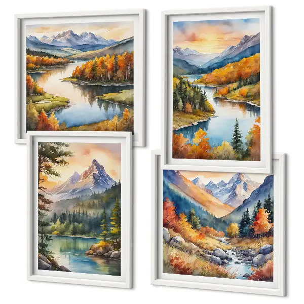 Set van posters met lijst Berglandschappen met een rivier