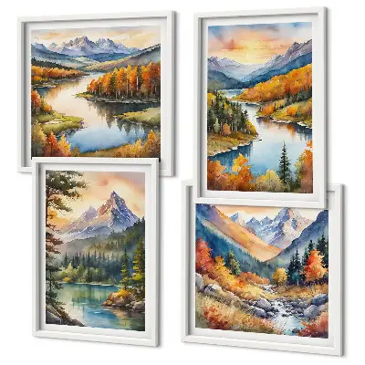Set van posters met lijst Berglandschappen met een rivier