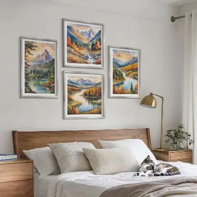 Set van posters met lijst Berglandschappen met een rivier
