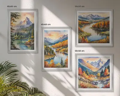Set van posters met lijst Berglandschappen met een rivier