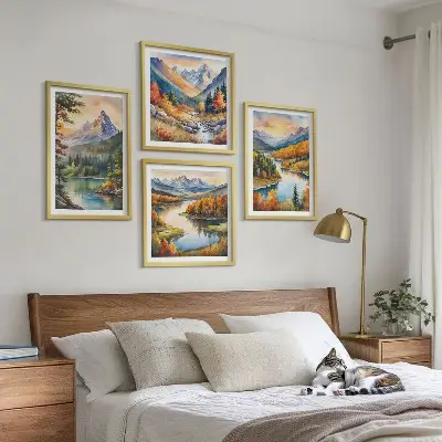 Set van posters met lijst Berglandschappen met een rivier