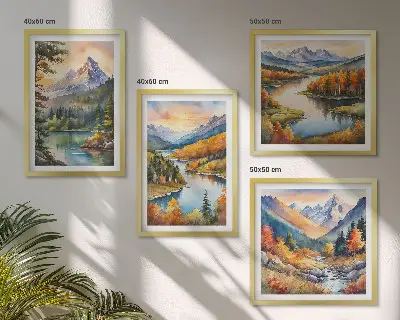 Set van posters met lijst Berglandschappen met een rivier