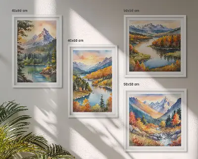 Set van posters met lijst Berglandschappen met een rivier